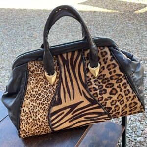 Vintage Y2K Leopard & Zebra Print Leather Bag